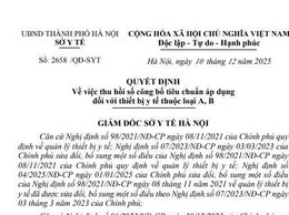 QUYẾT ĐỊNH
Về việc thu hồi số công bố tiêu chuẩn áp dụng đối với thiết bị y tế thuộc loại A, B