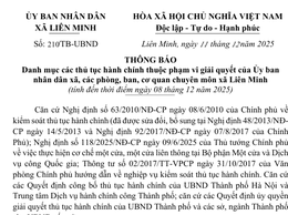 Thông báo: Danh mục các thủ tục hành chính thuộc phạm vi giải quyết của Ủy ban nhân dân xã, các phòng, ban, cơ quan chuyên môn xã Liên Minh