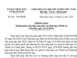 THÔNG BÁO
Thành phần, lịch tiếp công dân của lãnh đạo UBND xã
(Thứ Ba, ngày 16/12/2025)