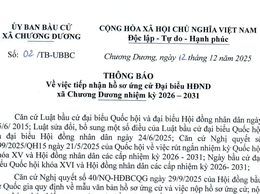 Thông báo tiếp nhận hồ sơ ứng cử Đại biểu HĐND xã Chương Dương nhiệm kỳ 2026-2031