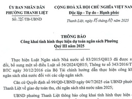UBND phường Thanh Liệt công khai tình hình thực hiện dự toán ngân sách Phường Quý III năm 2025
