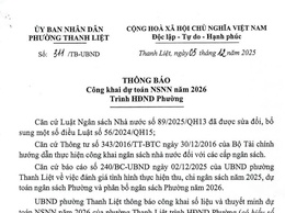 UBND phường Thanh Liệt công khai dự toán ngân sách nhà nước năm 2026 trình HĐND Phường