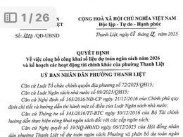 UBND phường Thanh Liệt công bố công khai số liệu dự toán ngân sách năm 2026 và kế hoạch các hoạt động tài chính khác của phường Thanh Liệt