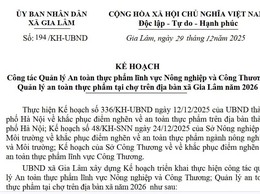 Xã Gia Lâm triển khai Kế hoạch quản lý an toàn thực phẩm năm 2026