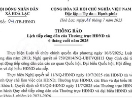 UBND xã Hòa Lạc thông báo Lịch tiếp công dân của Thường trực HĐND xã 6 tháng cuối năm 2025!