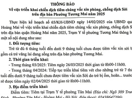 Thông báo về việc tiêm chủng vắc xin phòng chống bệnh Sởi