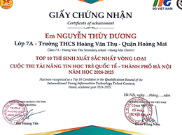 Trường THCS Hoàng Văn Thụ tích Vinh dự đạt top 10 cuộc thi “Tài năng Tin học trẻ quốc tế - Thành phố Hà Nội” vòng loại