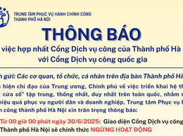 Thông báo hợp nhất Cổng Dịch vụ công của Thành phố Hà Nội với Cổng Dịch vụ công quốc gia