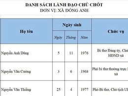 DANH SÁCH LÃNH ĐẠO CHỦ CHỐT XÃ ĐÔNG ANH