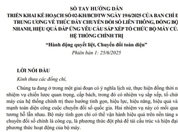 SỔ TAY HƯỚNG DẪN
TRIỂN KHAI KẾ HOẠCH SỐ 02-KH/BCĐTW NGÀY 19/6/2025 CỦA BAN CHỈ ĐẠO TRUNG ƯƠNG VỀ THÚC ĐẨY CHUYỂN ĐỔI SỐ LIÊN THÔNG, ĐỒNG BỘ, NHANH, HIỆU QUẢ ĐÁP ỨNG YÊU CẦU SẮP XẾP TỔ CHỨC BỘ MÁY CỦA HỆ THỐNG CHÍNH TRỊ