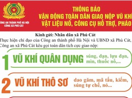 Thông báo vận động toàn dân giao nộp vũ khí, vật liệu nổ, công cụ hỗ trợ, pháo
