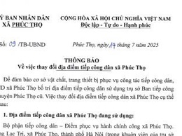 THÔNG BÁO THAY ĐỔI ĐỊA ĐIỂM TIẾP CÔNG DÂN XÃ PHÚC THỌ