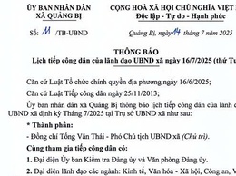 UBND xã Quảng Bị thông báo lịch tiếp công dân của lãnh đạo UBND xã ngày 16/7/2025 (thứ 4)