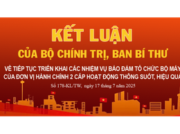 Kết luận của Bộ Chính trị, Ban Bí thư về tiếp tục bảo đảm tổ chức bộ máy của đơn vị hành chính 2 cấp hoạt động thông suốt, hiệu quả