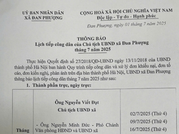 Thông báo về lịch tiếp công dân của Chủ tịch UBND xã Đan Phượng tháng 7 năm 2025