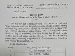 Thông báo về lịch tiếp dân của đồng chí Bí thư Đảng ủy xã quý III năm 2025