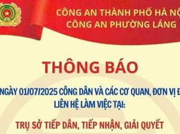 THÔNG BÁO ĐỊA ĐIỂM LÀM VIỆC CỦA CÔNG AN PHƯỜNG LÁNG