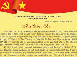 Thư cảm ơn của Đồng chí bí thư Huyện ủy Thanh Oai Bùi Hoàng Phan