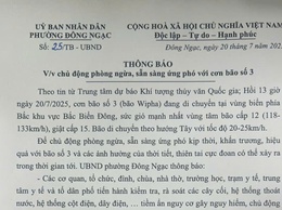 Thông báo về việc chủ động phòng ngừa, sẵn sàng ứng phó với cơn bão số 3