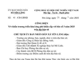 Công điện của Chủ tịch UBND xã Yên Lãng về việc triển khai ứng phó khẩn cấp với bão số 3 năm 2025 trên địa bàn xã.