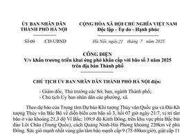 CÔNG ĐIỆN  số 09 
V/v khẩn trương triển khai ứng phó khẩn cấp với bão số 3 năm 2025 trên địa bàn Thành phố 