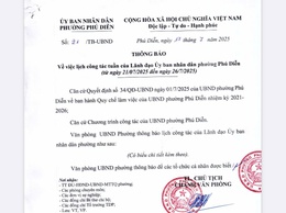 Thông báo lịch công tác tuần của Lãnh đạo UBND phường Phú Diễn (Từ ngày 21/7/2025 đến ngày 26/7/2025)