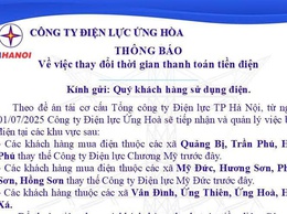 CÔNG TY ĐIỆN LỰC ỨNG HÒA THÔNG BÁO VỀ VIỆC THAY ĐỔI THỜI GIAN THANH TOÁN TIỀN ĐIỆN.
