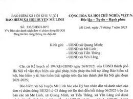 BẢO HIỂM XÃ HỘI HUYỆN MÊ LINH THÔNG BÁO DANH SÁCH CÁC ĐƠN VỊ CHẬM ĐÓNG BHXH