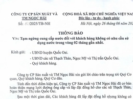 Tạm ngừng cung cấp nước sạch đối với khách hàng không có nhu cầu sử dụng trong vòng 2 tháng gần nhất