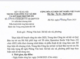 Công Văn về việc triển khai chương trình Phẫu thuật dị tật vùng hàm mặt tại bệnh viện Trung ương Quân đội 108