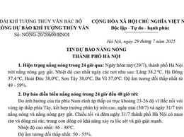 THÔNG BÁO TÌNH HÌNH NẮNG NÓNG TRÊN ĐỊA BÀN THÀNH PHỐ HÀ NỘI