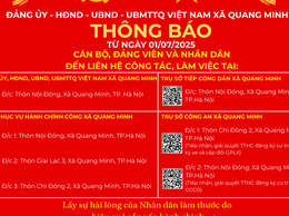 Thông báo trụ sở làm việc và tiếp nhận, giải quyết thủ tục hành chính xã Quang Minh