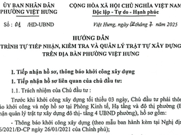 Hướng dẫn trình tự tiếp nhận, kiểm tra và quản lý trật tự xây dựng trên địa bàn phường Việt Hưng.