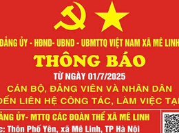 Thông báo trụ sở làm việc và tiếp nhận, giải quyết thủ tục hành chính xã Mê Linh