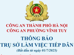 Công an phường Vĩnh Tuy thông báo trụ sở làm việc, tiếp dân của công an phường  