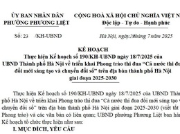 UBND phường Phương Liệt ban hành Kế hoạch thực hiện Kế hoạch số 190/KH-UBND ngày 18/7/2025 của UBND thành phố Hà Nội về triển khai phong trào thi đua 