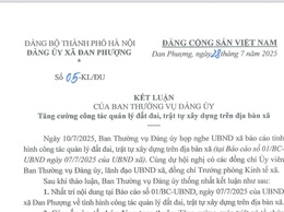 Kết luận số 05-KL/ĐU của Ban Thường Vụ Đảng Ủy về việc tăng cường công tác quản lý đất đai trật tự xây dựng trên địa bàn xã