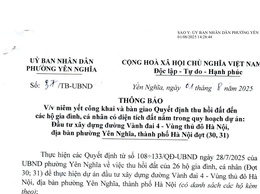 THÔNG BÁO NIÊM YẾT CÔNG KHAI  VÀ BÀN GIAO QUYẾT ĐỊNH THU HỒI ĐẤT (ĐỢT 30, 31) DỰ ÁN ĐẦU TƯ XÂY DỰNG ĐƯỜNG VÀNH ĐAI 4 