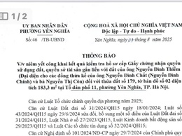 THÔNG BÁO NIÊM YẾT CÔNG KHAI KẾT QUẢ KIỂM TRA HỒ SƠ CẤP GCNQSDĐ CỦA ÔNG NGUYỄN ĐÌNH THIỀM TẠI TDP 11Y PHƯỜNG YÊN NGHĨA