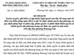 Phường Phương Liệt ban hành Kế hoạch số 51/KH-UBND ngày 13/8/2025 về tuyên truyền, phổ biến và tập huấn Nghị quyết sửa đổi, bổ sung một số điều của Hiến pháp năm 2013; Luật Tổ chức Chính quyền địa phương; các quy định về phân cấp, phân quyền,...