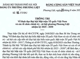 Thông tri về lãnh đạo Đại hội Mặt trận Tổ quốc Việt Nam và các tổ chức chính trị - xã hội phường Phương Liệt
nhiệm kỳ 2025 - 2030