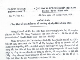 THÔNG BÁO CÔNG KHAI KẾT QUẢ KIỂM TRA HỒ SƠ ĐĂNG KÝ, CẤP GIẤY CHỨNG NHẬN (BÀ TRẦN THỊ HỒNG PHƯƠNG)