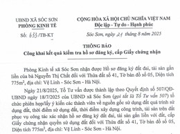 THÔNG BÁO CÔNG KHAI KẾT QUẢ KIỂM TRA HỒ SƠ ĐĂNG KÝ, CẤP GIẤY CHỨNG NHẬN CỦA BÀ NGUYỄN THỊ CHẮT