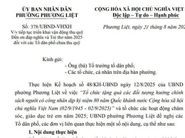 UBND phường Phương Liệt ban hành Công văn số 378/UBND - VHXH ngày 21/8/2025 về tiếp tục triển khai vận động thu quỹ Đền ơn đáp nghĩa và Trẻ thơ năm 2025
đối với các Tổ dân phố chưa thu