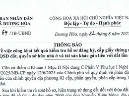 Thông báo về việc công khai kết quả kiểm tra hồ sơ đăng ký, cấp giấy chứng nhận quyền sử dụng đất, quyền sở hữu nhà ở và tài sản khác gắn liền với đất lần đầu đối với ông Nguyễn Xuân Nông
