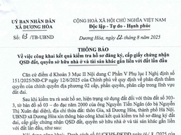 Thông báo về việc công khai kết quả kiểm tra hồ sơ đăng ký, cấp giấy chứng nhận quyền sử dụng đất, quyền sở hữu nhà ở và tài sản khác gắn liền với đất lần đầu đối với ông Nguyễn Tiến Ngân