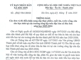 THÔNG BÁO CÁC ĐƠN VỊ ĐỦ ĐIỀU KIỆN CUNG CẤP THỰC PHẨM, SUẤT ĂN BÁN TRÚ, SỮA, NƯỚC UỐNG CHO HỌC SINH CÁC TRƯỜNG CÔNG LẬP TRÊN ĐỊA BÀN XÃ SÓC SƠN