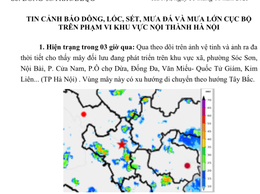 
CẢNH BÁO DÔNG, LỐC, SÉT, MƯA ĐÁ VÀ MƯA LỚN CỤC BỘ TRÊN ĐỊA BÀN HÀ NỘI