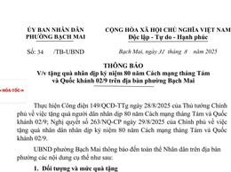 Thông báo tặng quà nhân dịp kỷ niệm 80 năm Cách mạng tháng Tám và Quốc khánh 02/9 trên địa bàn phường Bạch Mai