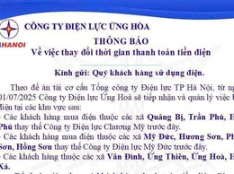CÔNG TY ĐIỆN LỰC ỨNG HÒA THÔNG BÁO THAY ĐỔI THỜI GIAN THANH TOÁN TIỀN ĐIỆN VÀ DANH SÁCH TÀI KHOẢN NGÂN HÀNG PHỤC VỤ CÔNG TÁC THANH TOÁN TIỀN ĐIỆN